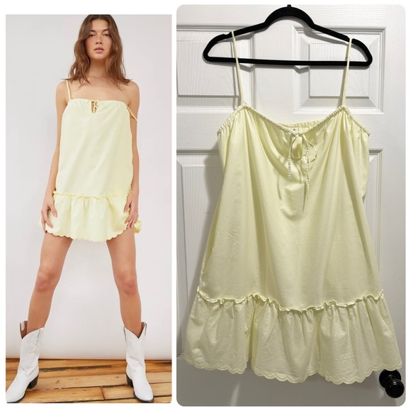 Aritzia Sunday Best Agatha Dress Yellow Babydoll Sleeveless Mini Size Large - Picture 1 of 16